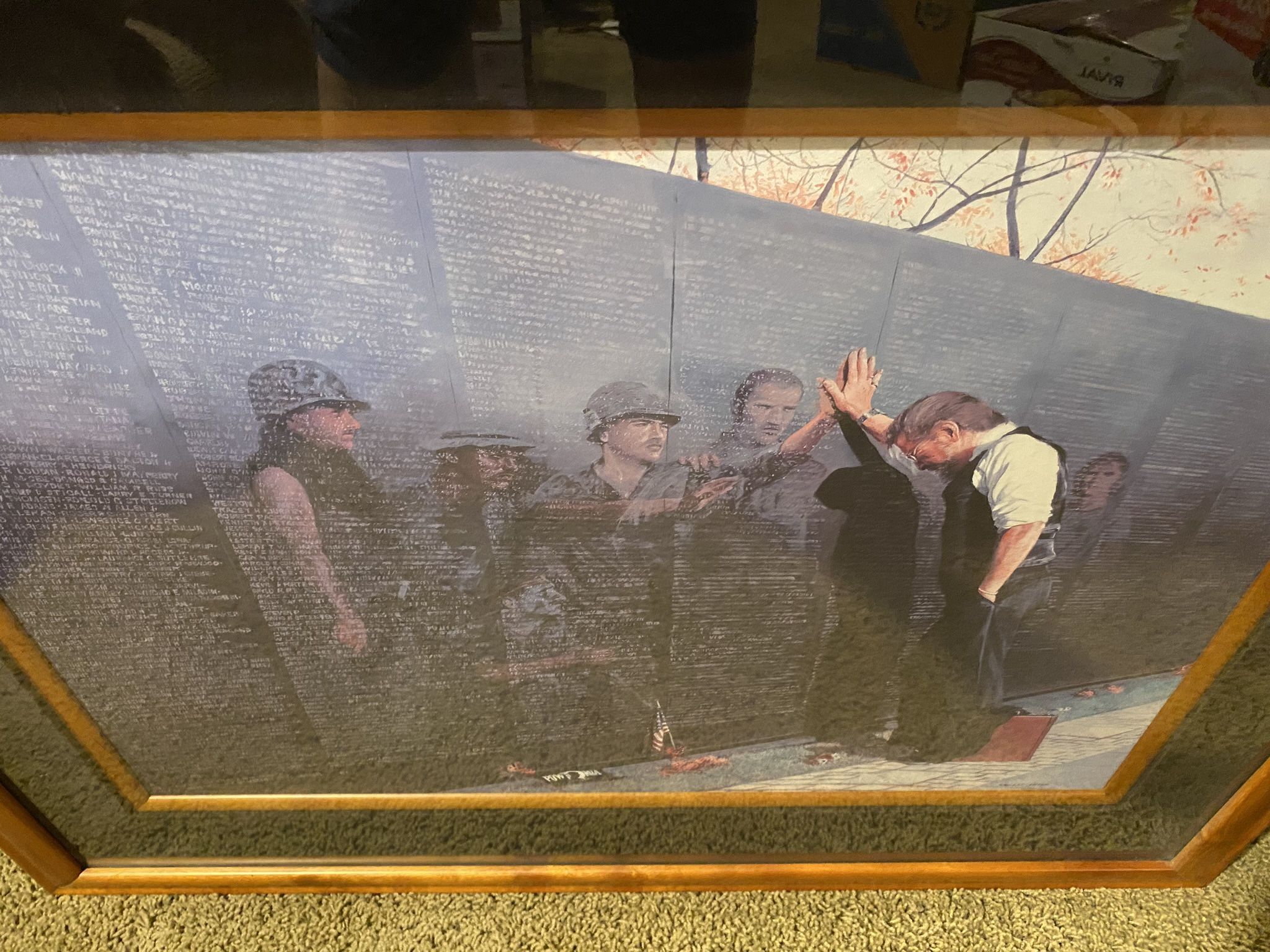 Stunning Vietnam War Memorial Art. “Reflections” By Lee Teter. See Desc. Below. Beautiful Picture Mounted In Solid Maple Frame, Under Glass. $200.00.
