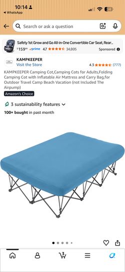 KAMPKEEPER Camping Cot,Camping Cots for Adults,Folding Camping Cot with Inflatable Air Mattress and Carry Bag,for Outdoor Travel Camp Beach Vacation (