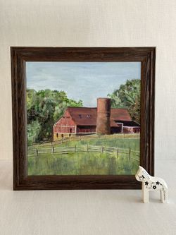 Wood Framed Original Barnyard Acrylic Painting Signed