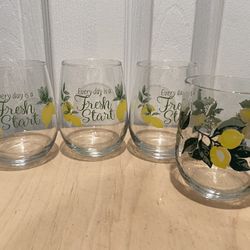 Lemon-Printed Stemless Glasses 4.5”