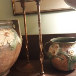 Roycroft Hammered Copper Tall Twisted Candlesticks Antique arts And Crafts 1900  Royceofters