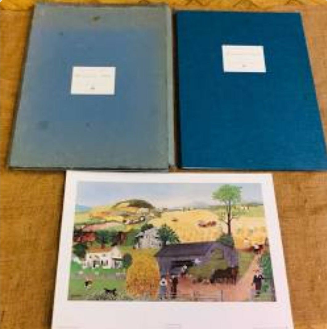 Portfolio of 6 Prints of GRANDMA MOSES PAINTINGS each 14 x 19" in Book Cover Box