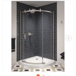 Delta 38 in. W x 72 in. H Round Sliding Frameless Corner Shower Enclosure in Stainless with Clear Glass