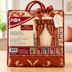 ABC Adina Rust-Beige Curtain Panel Set