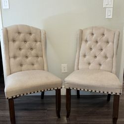 Wingback Chair Set of 2 | Button Tufted Fabric | Cream Brown