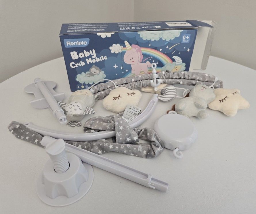 Ronipic Baby Crib Mobile Hanging Bed Crib Musical Gray White Yellow Cloud Star
