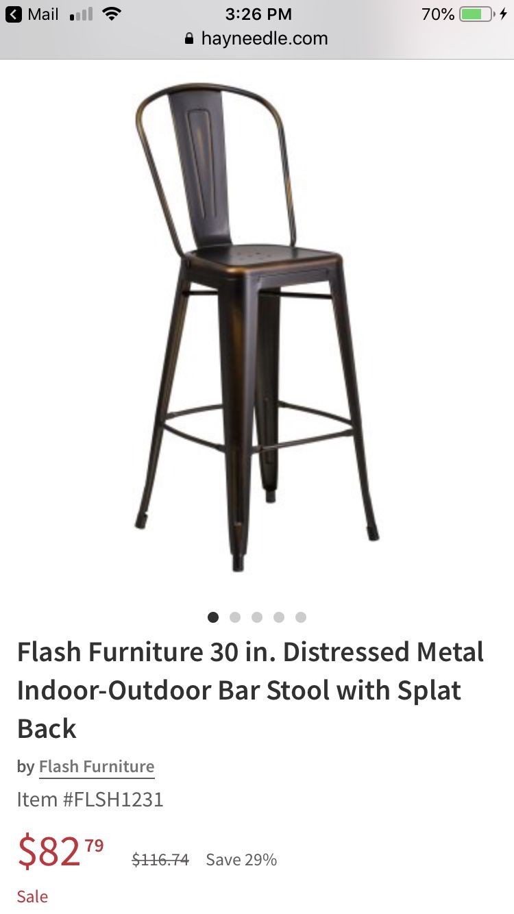 (2) Flash Furniture 30 in. Distressed Metal Indoor-Outdoor Bar Stool with Splat Back