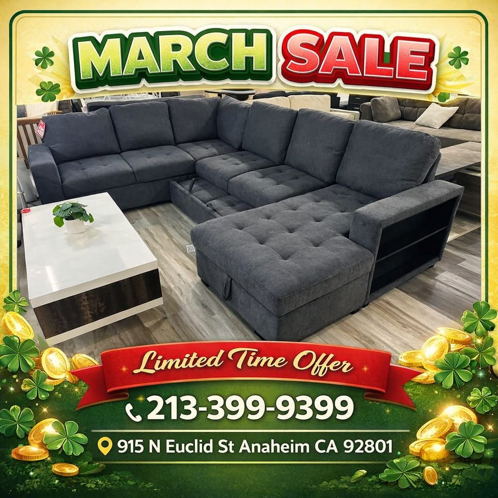 Dark gray modern sectional sleeper sofa pull out bed 128"W X 99"D X 40"H