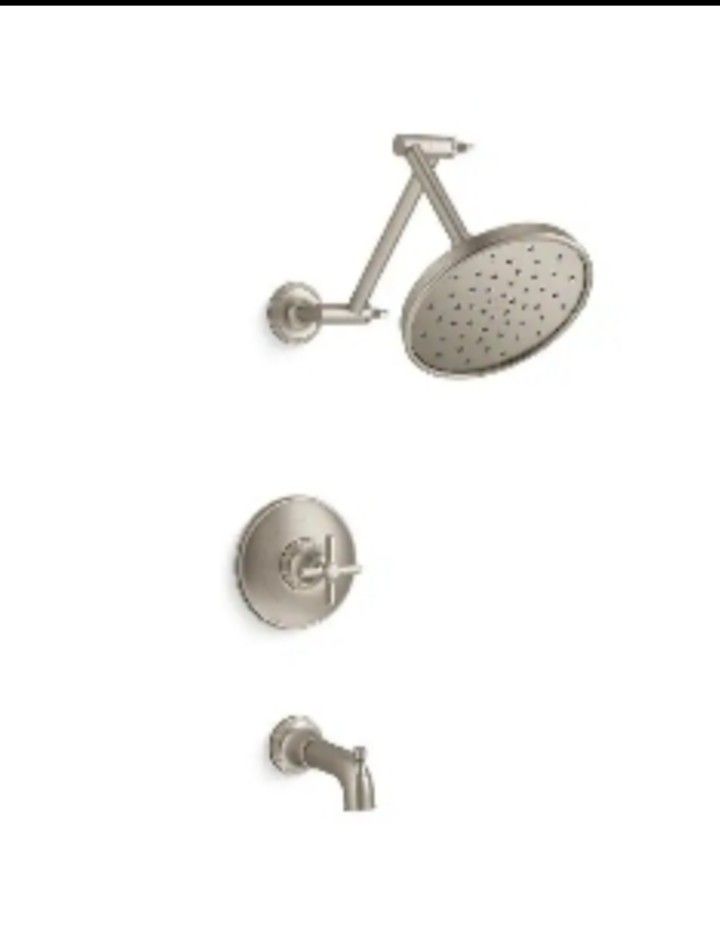 NIB - Kohler Brushed Nickel Shower Head & Tub Spout + Handle, Trim & Valve