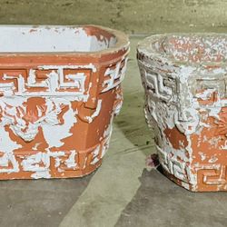 Two Large Rare vintage Clay planters Flower Pots 25” L 10” T 