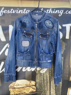 Vtg Y2K Even Jeans Rock Star Patchwork Denim jacket Petite Xl Fits Like Medium