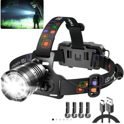 Rechargeable Headlamp, Super Bright Light, Adjustable Focus LED headlamp, 4 Modes ,Essential Equipment for Adult Helmet Camping, Fishing, Handheld Wor