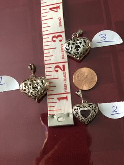 Charm pendant, 3D puffy pierced heart, 2 sided, Sterling Silver