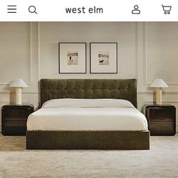 NEW IN-BOX, Free Delivery, King Storage Bed, Solid Pine Wood Frame, Hydraulic Lift Storage System, Vintage Olive Green (Retail $2,500)