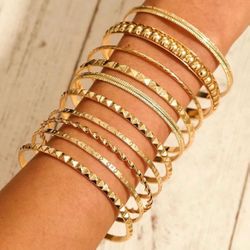 New Elegant Gold Bangle Bracelet Stack Set