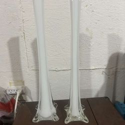 Two White Wedding Glass Vases