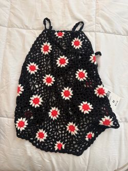 Black Crochet Floral top - Size M