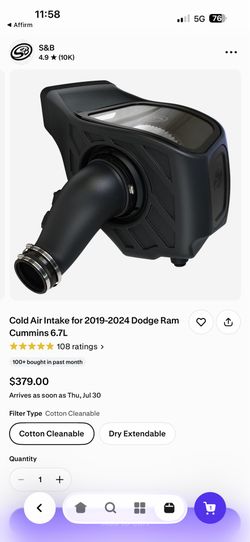 Cold air intake 19-24 Dodge Ram Cummins 6.7