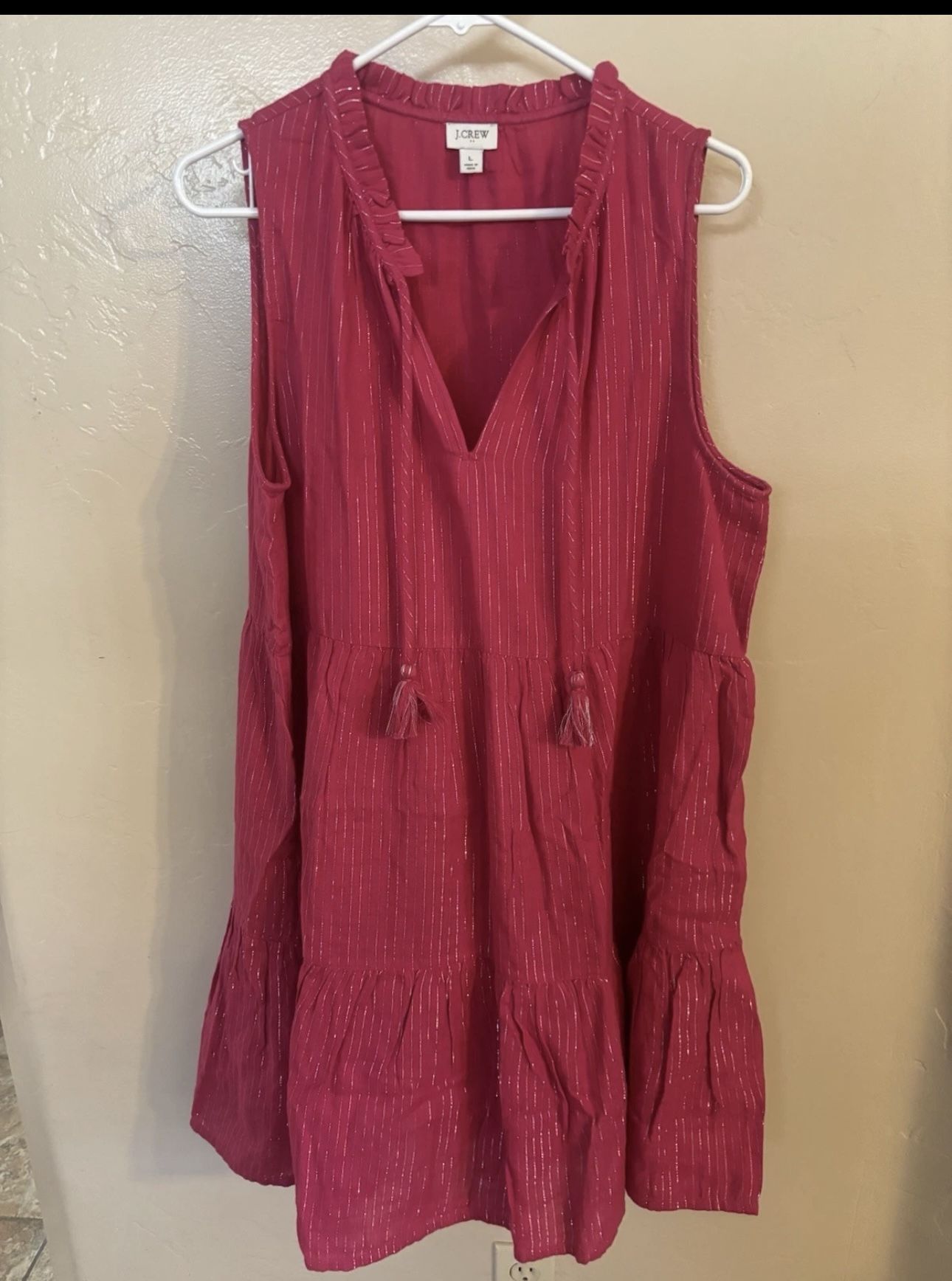 J Crew Pink Dress With Silver Foil Stripes Size L