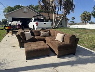 Comfy Dark Brown L-Shaped Sectional + Ottoman - FREE DELIVERY!