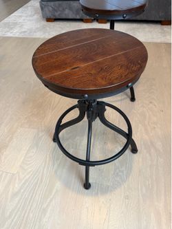 Industrial Swivel Bar Stools with Wood Seats - Pair