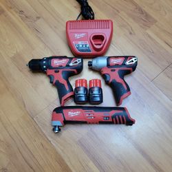 MILWAUKEE 12V SET ,DRILL, IMPACT ,MULTI-TOOL  2BATTERYS AND CHARGER 
