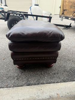 Dark Brown Leather Ottoman with Nailhead Trim