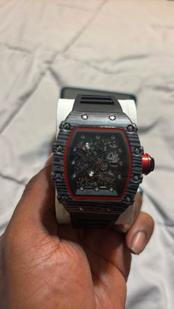 BIBI Skeleton Watch Black & Red Carbon Style – Brand New in Box