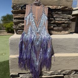 Dress Sparkly Diamante Fringe Sexy Women High Neck Bodysuit one size  Women Sexy Bodysuit Lightweight and elastic mesh Sparkly Diamante Stylish two-to