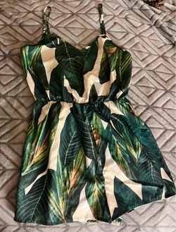 Tropical Leaf Print Spaghetti Strap Romper