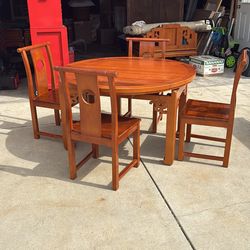 Chinese Redwood round table with four chairs