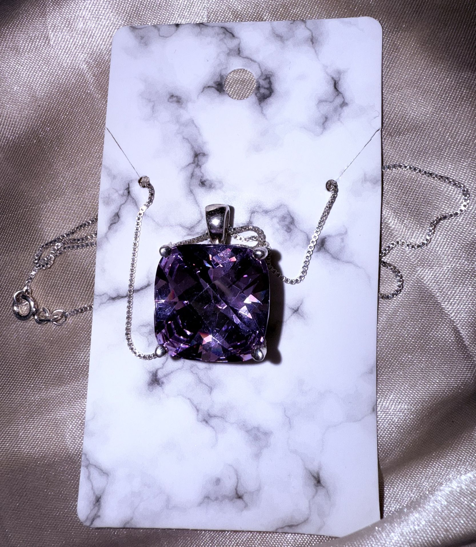 BEAUTIFUL New Sterling 10 TCW Natural Amethyst Necklace! 22”