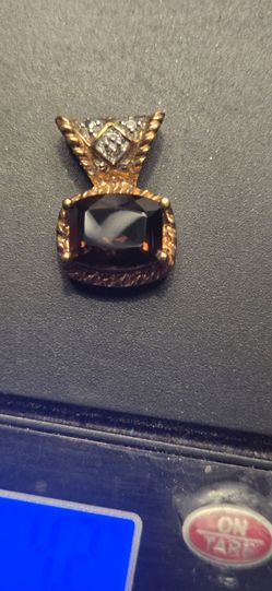 Vintage 925 Sterling Silver Gold Vermeil Cushion-Cut Genuine Sherry Topaz Pendant (4.2g)