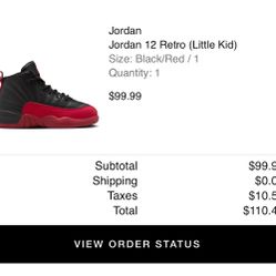 Jordan 12 Flu Game Red & black little Kid Size 1