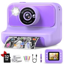 Kids Camera Instant Print, Christmas Birthday Gifts For Girls And Boys, 1080P HD Video Digital Kids Camera With 32G Card, Toddler Camera For 3-12 Year