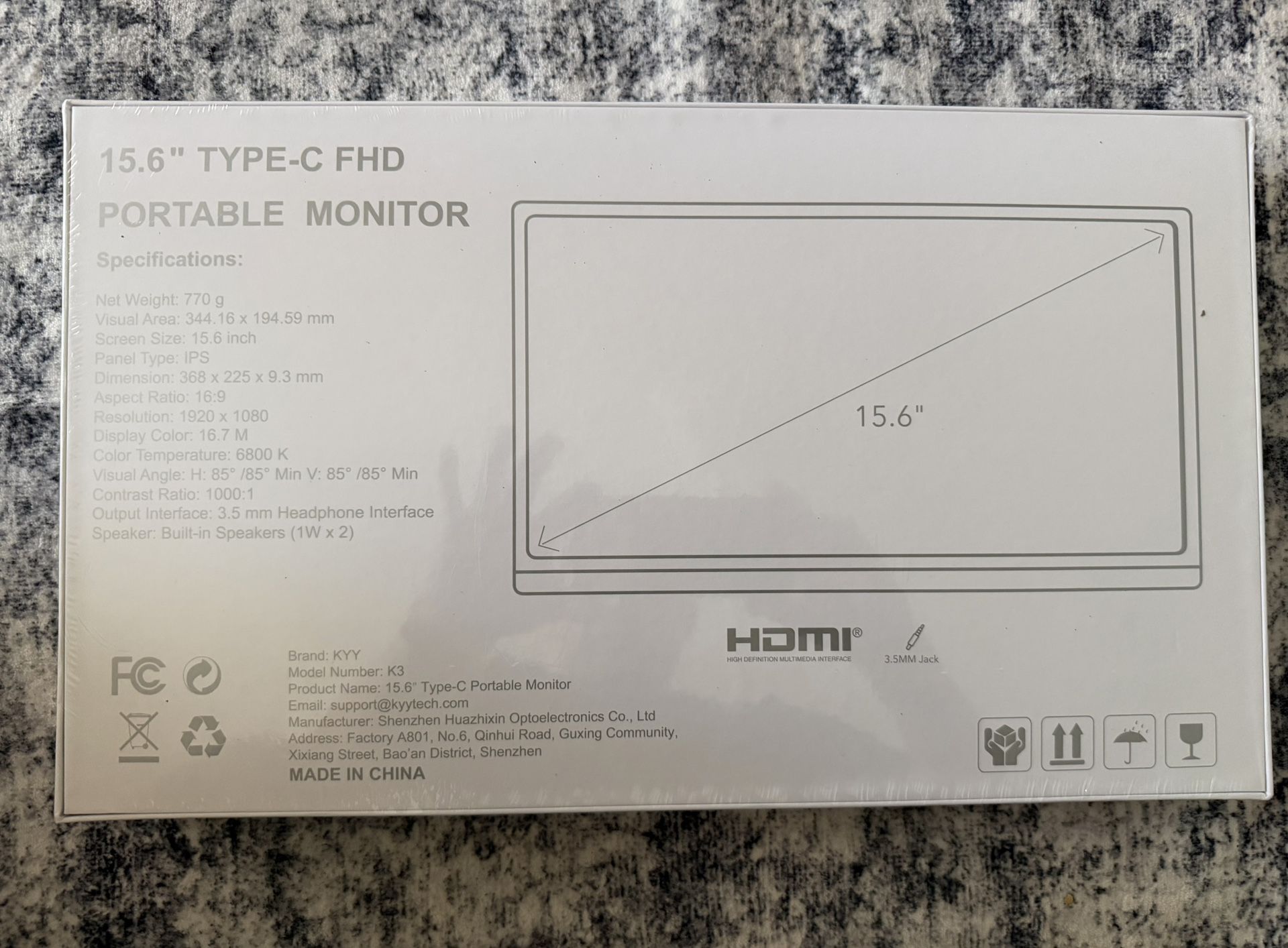 Portable Monitor 15.6 “ Model K3 , Never Open