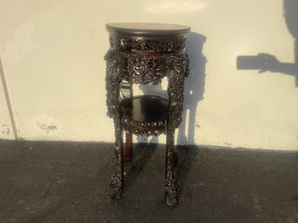 Antique Chinese Rosewood Carved Dragons Marble Top Plant Stand, late 19th Century
