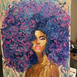 Curly Girl in Pink Painting
