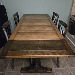 Rustic Solid Wood Dining Table with 4 Chairs