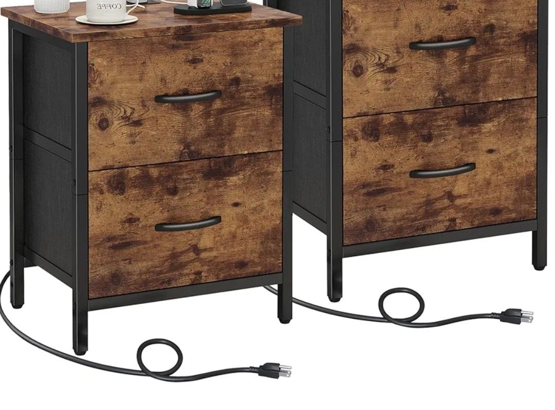 End Tables Nightstand Set of 2 with Charging Station