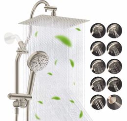 (B-44) Hibbent cUPC Certified All Metal 12" Rainfall Showerhead Combo, High Pressure Shower Head with 10-Spray Mode Handheld, Innovative 4-way Diverte