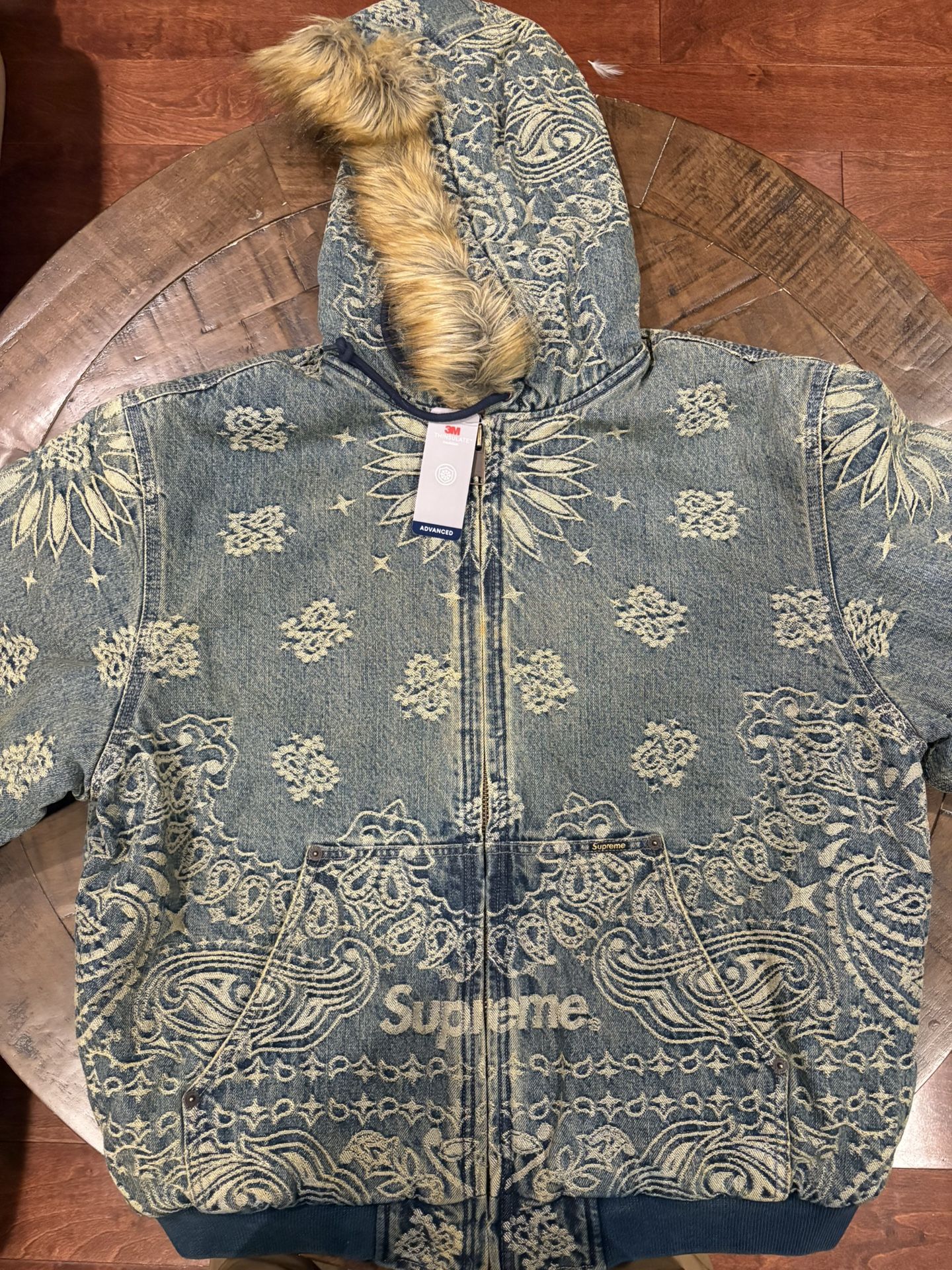 Size M Supreme Bandana Jacquard Denim Hooded Work Jacket Blue