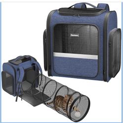 Cat Carrier Backpack with Detachable Play Tunnel, 2 in 1 Cat Tunnel Backpack Suitable for Carrying & Playing, Expandable Pet Carrier for Small Medium 