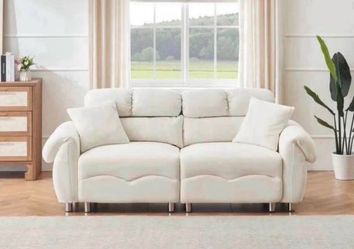 Unbranded Cloud Velvet Multiple Styles with Footrest Beige - Two-Seater Sofa