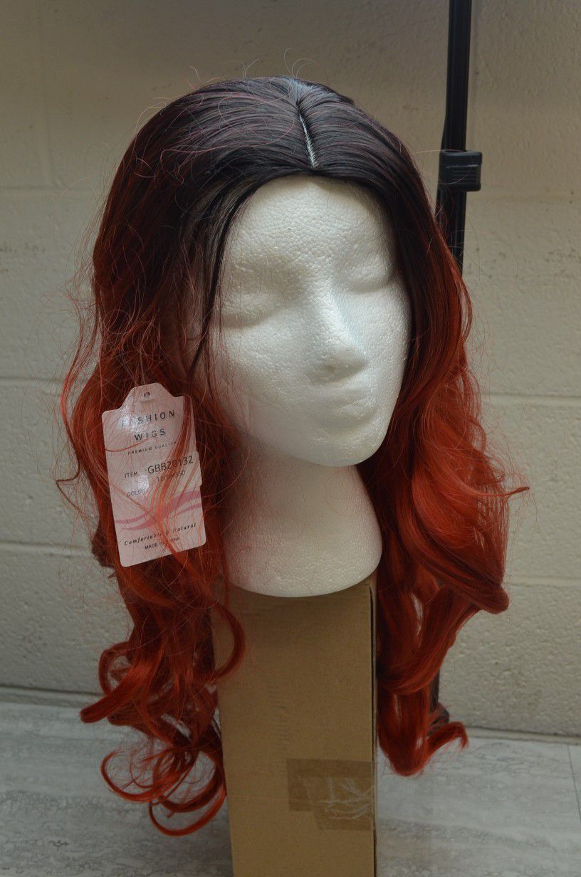 26" Long Curly Ombre Red Wigs Fashion Cosplay Hair Full Wavy Party Wig