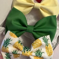 Set of 3 Hair Bows Girls Accessories Clips Fabric Toddlers Summer pineapple yellow green