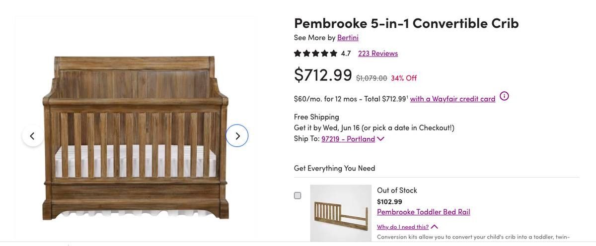 Natural Rustic 5-n-1 Crib by Bertini Pembrooke Luxury