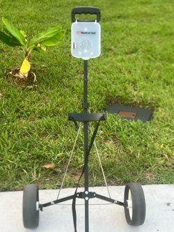 JEF World of Golf Deluxe Steel 2-Wheel Fold-able Golf Pull Cart, Nice Condition Used in good condition with some cosmetic blemishes. These blemishes a