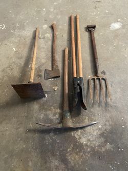 Garden Tools, Post Hole Digger, Tamper, Ax, Pickax