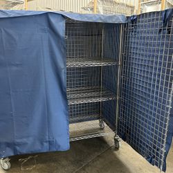 Uline Chrome Wire Shelves Rack Lockable With Cover On Wheels 